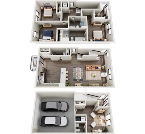 Floor plan for 3 beds, 2.5 baths, 2055 sqft